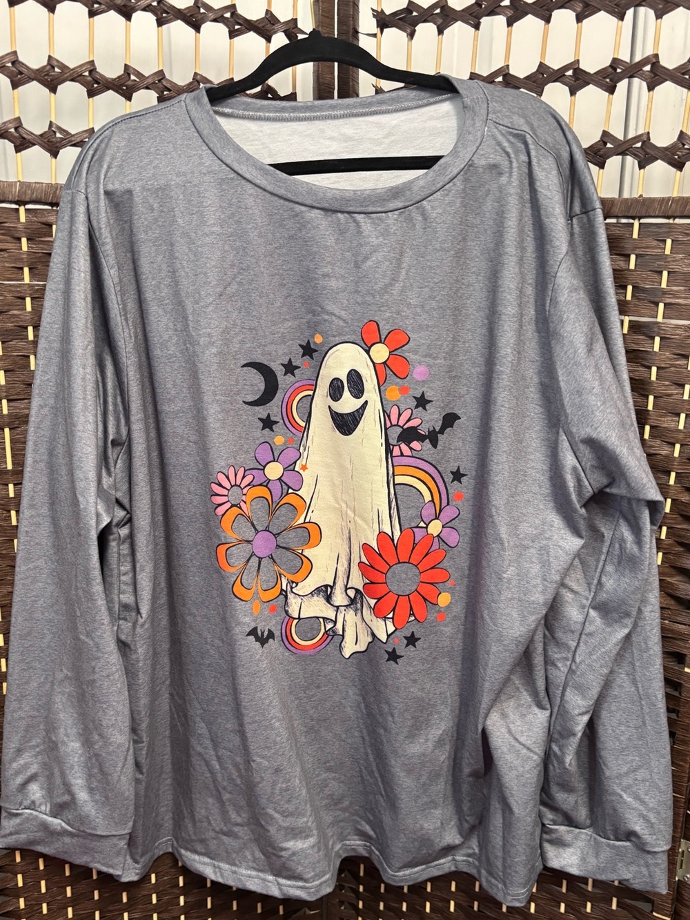Gray Kids Long-Sleeve Ghost Graphic Tee